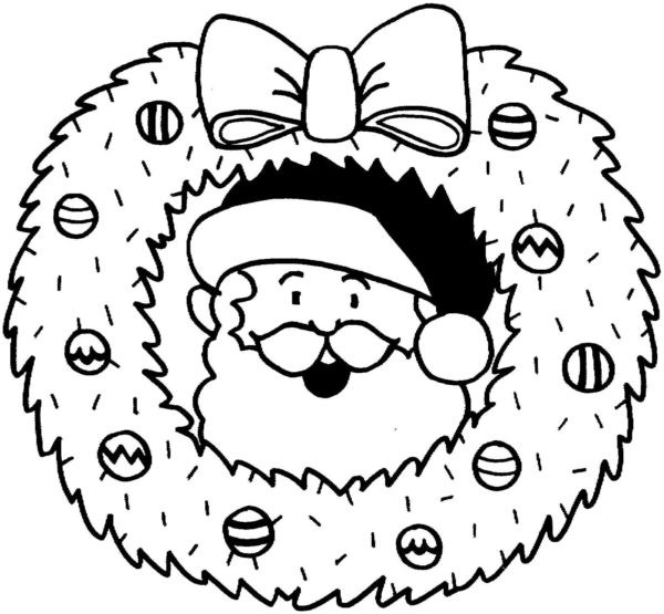 Wieniec świąteczny ze Świętym Mikołajem kolorowanka do druku